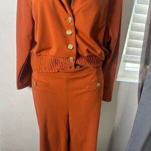 Women's Rust Pantsuit with Gold Buttons